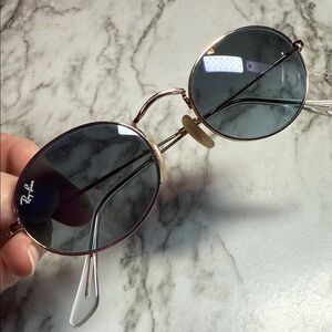 Ray-Ban Oval Gold Frame Sunglasses with Smoke Grey Lenses